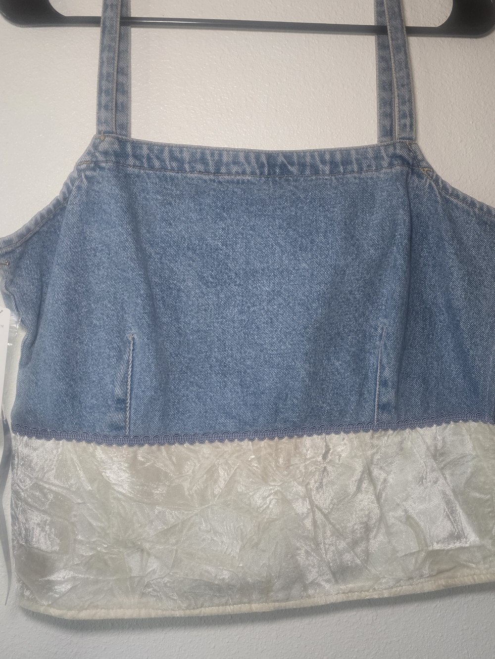 Vintage Wrangler Womans Denim And Cream Velvet Crop Top Sz LG NWT